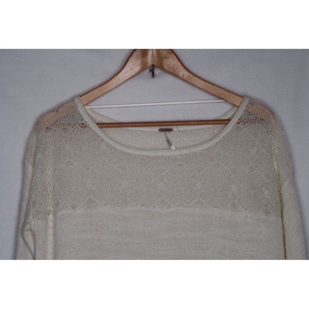 Free People Lace Knit Tunic Sweater Women's S Cream Boho Flowy Coquette Top - Picture 3 of 12